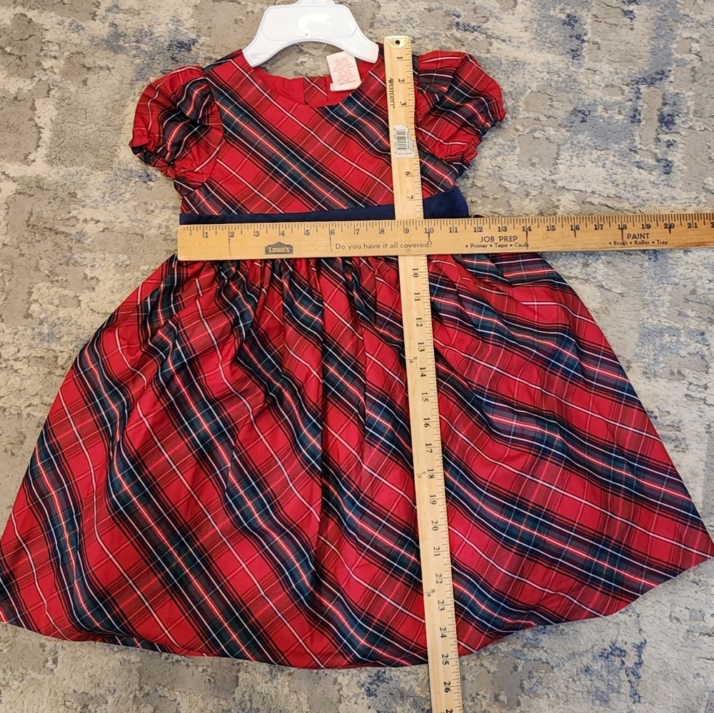 Max Studio Kids Red Christmas Plaid Sateen Dress Velvet Bow Size 6 New - Picture 4 of 14